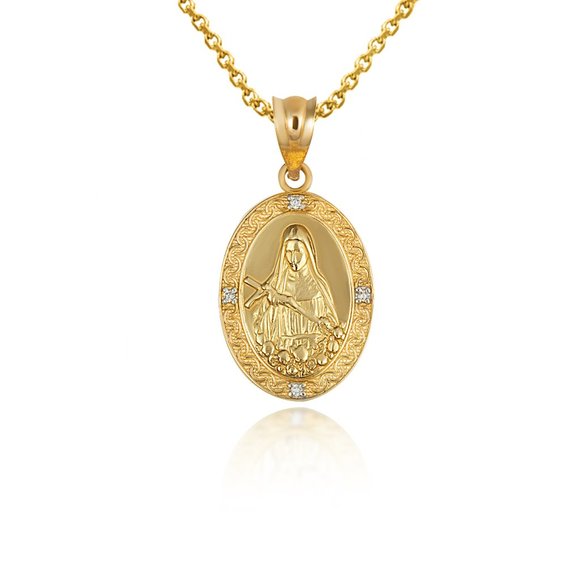 10K Solid Gold Saint John Rita for Us Oval Victorian Medallion Pendant